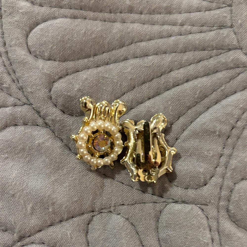 Gold and Pearl Clip-On Earrings